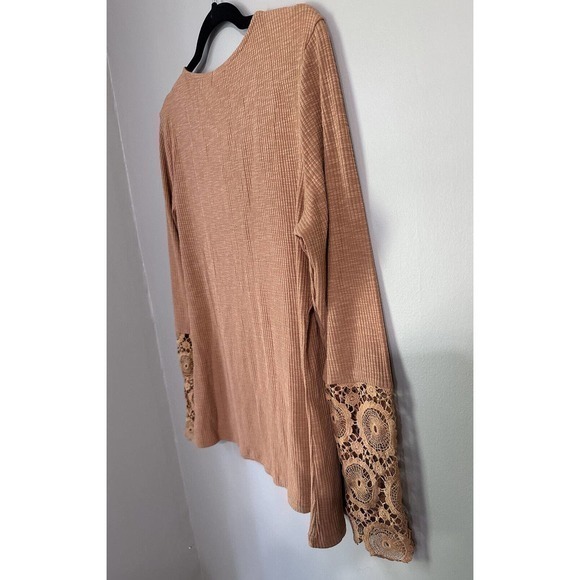 Miselon Womens Long Sleeve Henley Shirt V Neck Lace Button Top Ribbed Knit Large - Picture 8 of 10